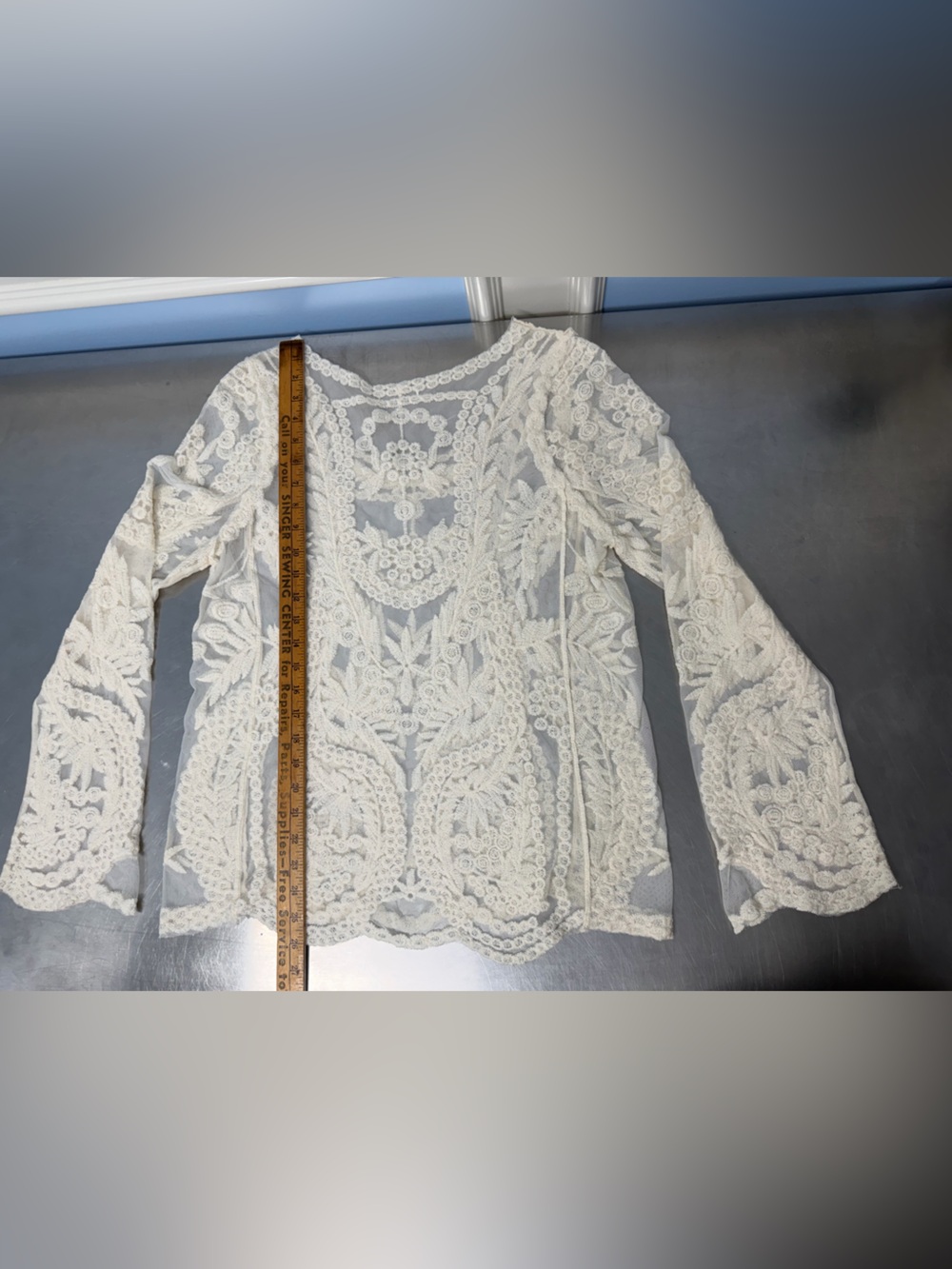 Ivory heavy Lace Long Sleeve Crochet Top - Picture 8 of 10